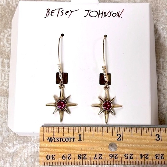 Brand New Betsey Johnson Gold Tone Celestial Star Pink Stone Drop Earrings - Picture 9 of 15